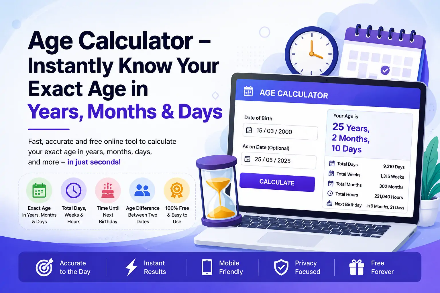 Age Calculator – Instantly Know Your Exact Age in Years, Months & Days
